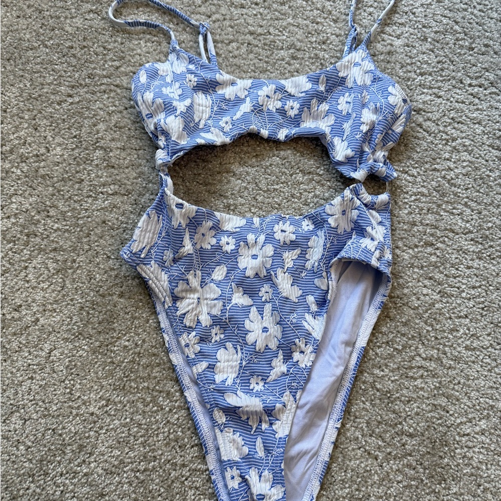 Out From Under Blue and White Cutout One Piece